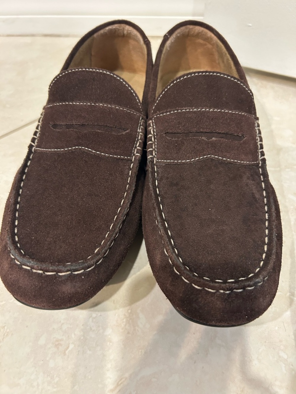 Stafford Dark Brown Suede Penny Loafers